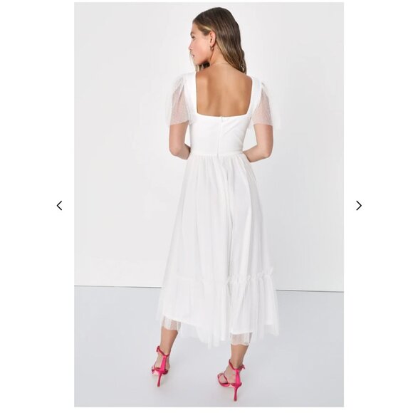 Lulu's Dreamy Celebration White Tulle Bustier Swiss Dot Midi Dress - Picture 2 of 6